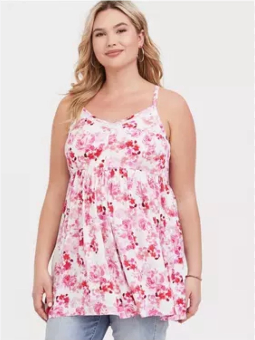 Torrid babydoll cami in a pink and white floral challis material-Size 3X
